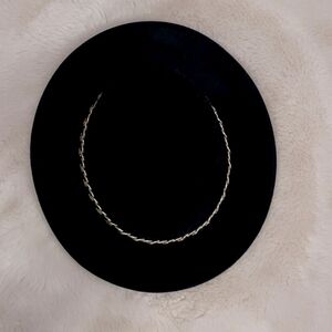 Black Suede Wide-Brim Fedora Hat with Gold Chain Trim